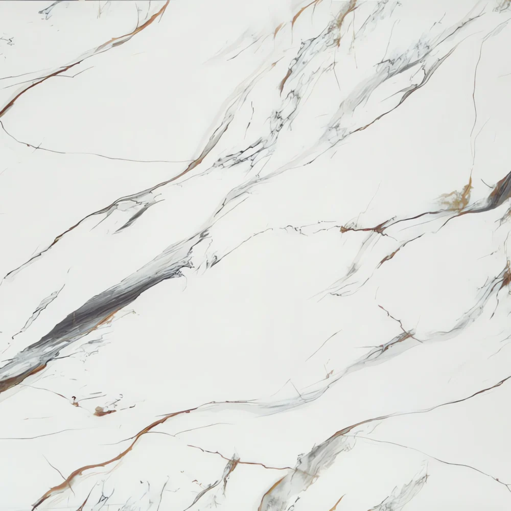 Calacatta White with Gold Veins Printed Quartz Slabs GQ-R0222 for Wholesale