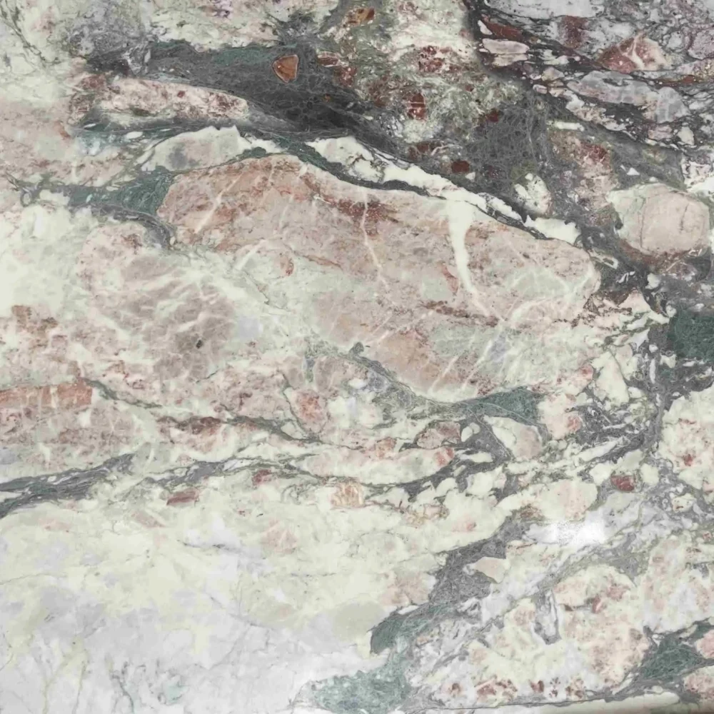 Gray Rose Quartz Prints with Black and Pink Veins | Printed Quartz Slab GQ-R0306