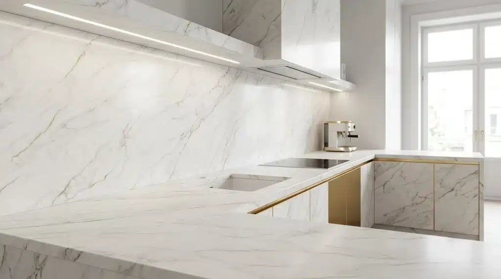 same slab calacatta quartz backsplash