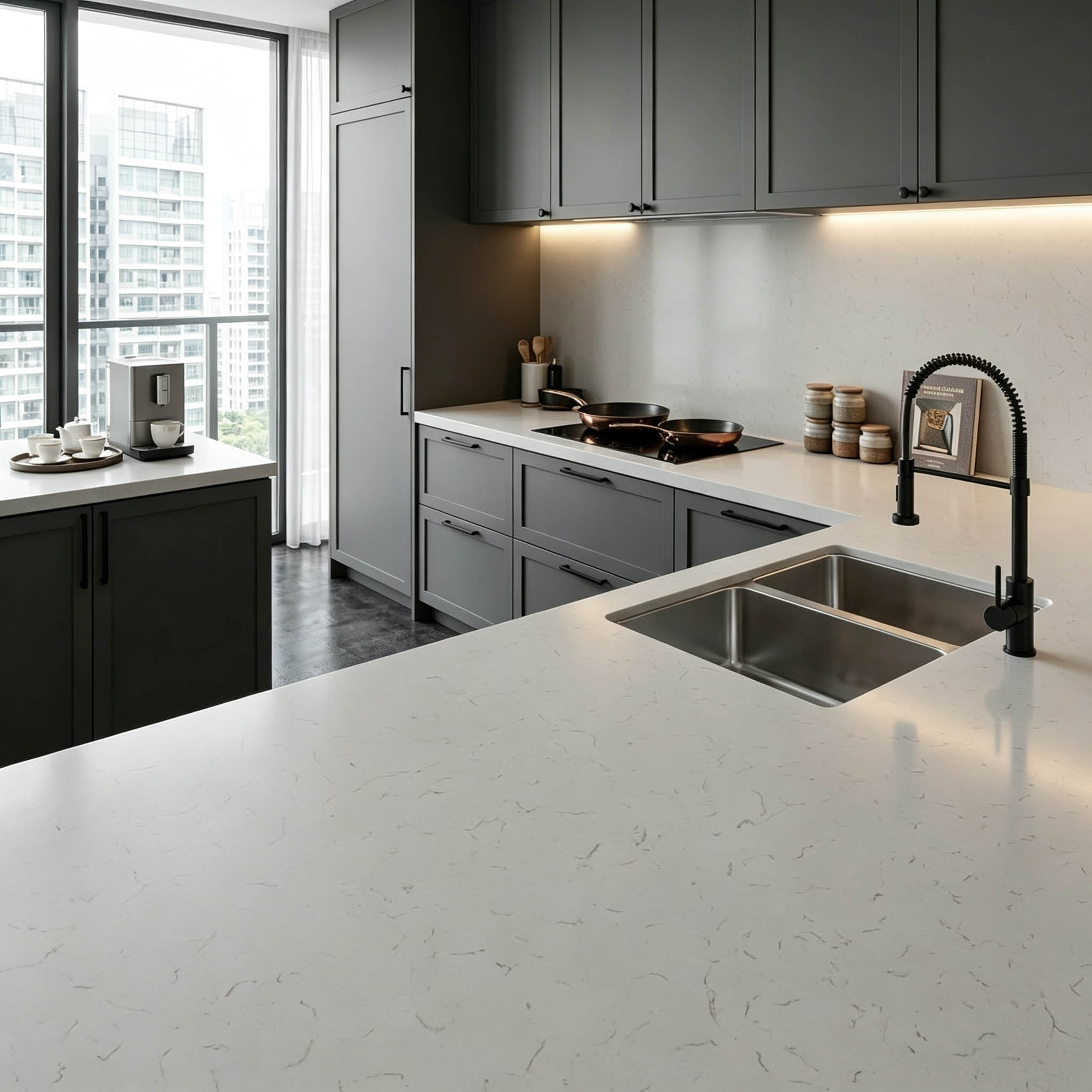 soft white quartz slab with gray vein gq 5141 for wholesale