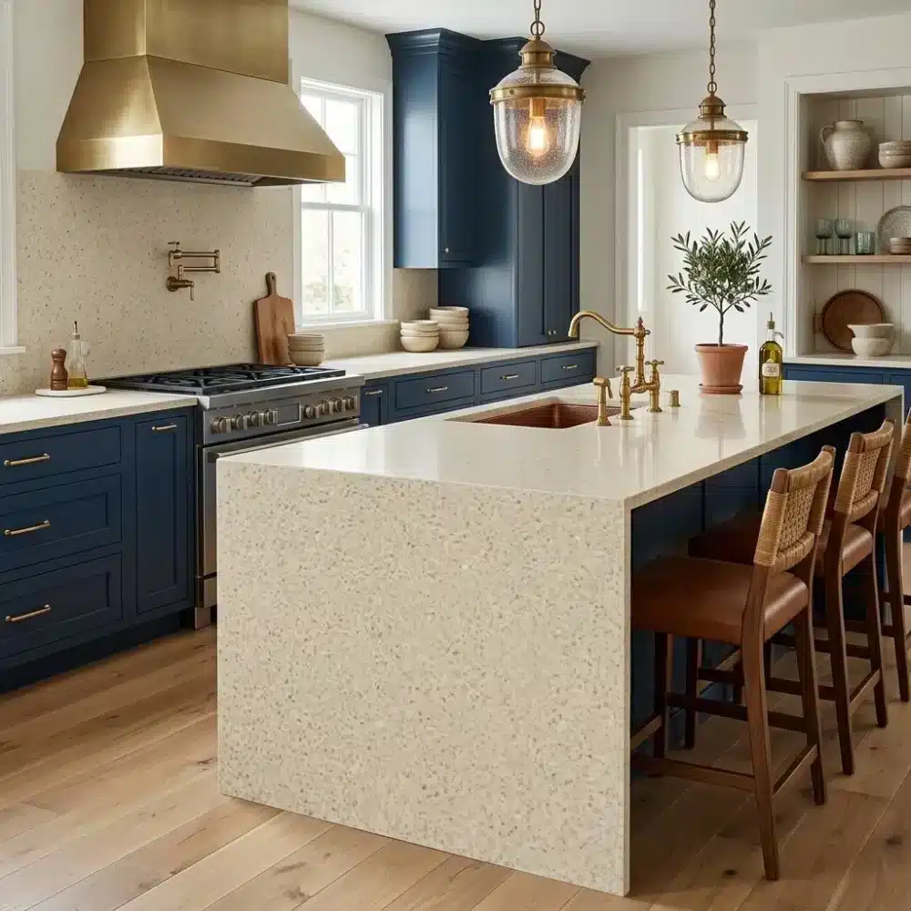 warm beige limestone look quartz slabs gq fg316 for wholesale