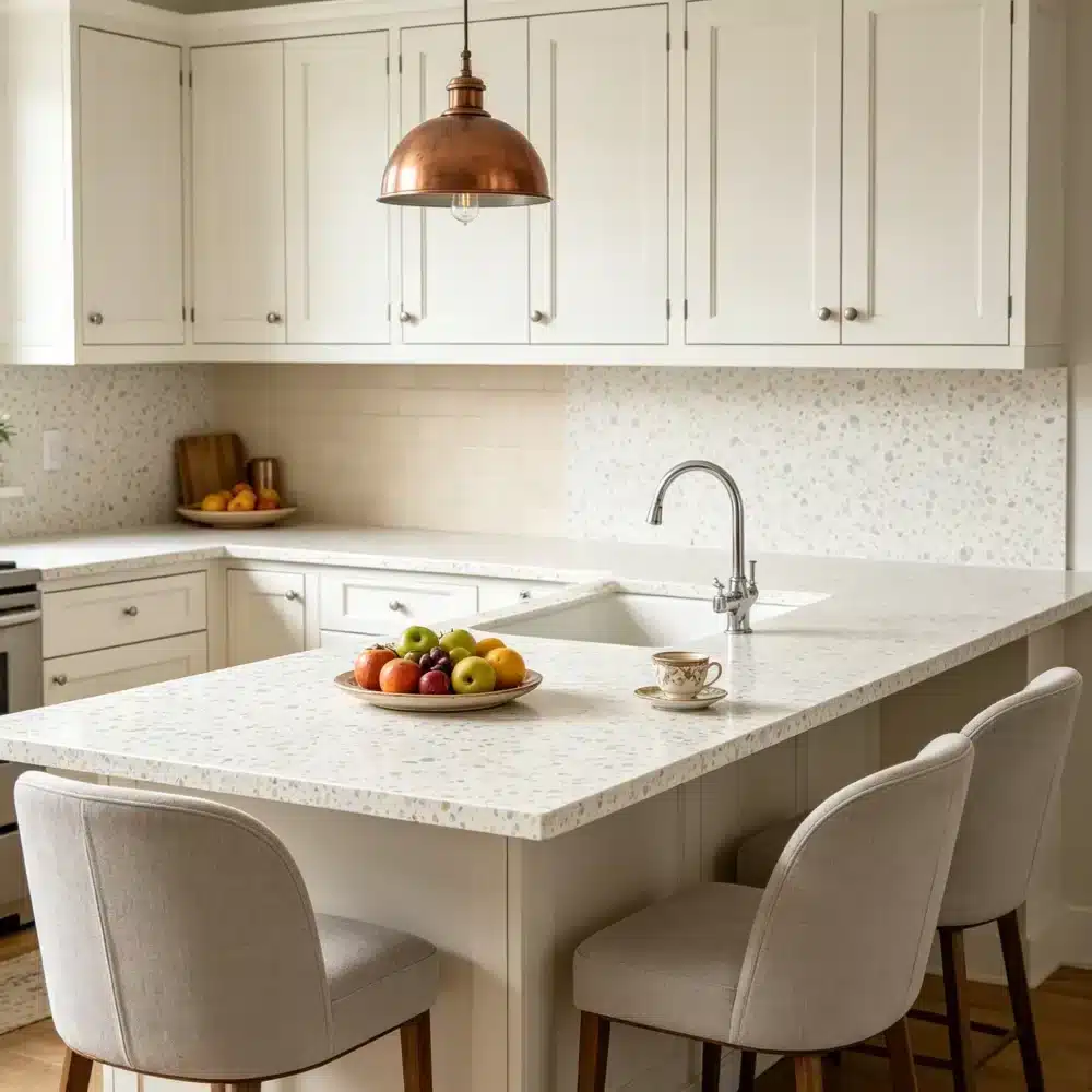 terrazzo style white quartz slab gq 2011 for wholesale