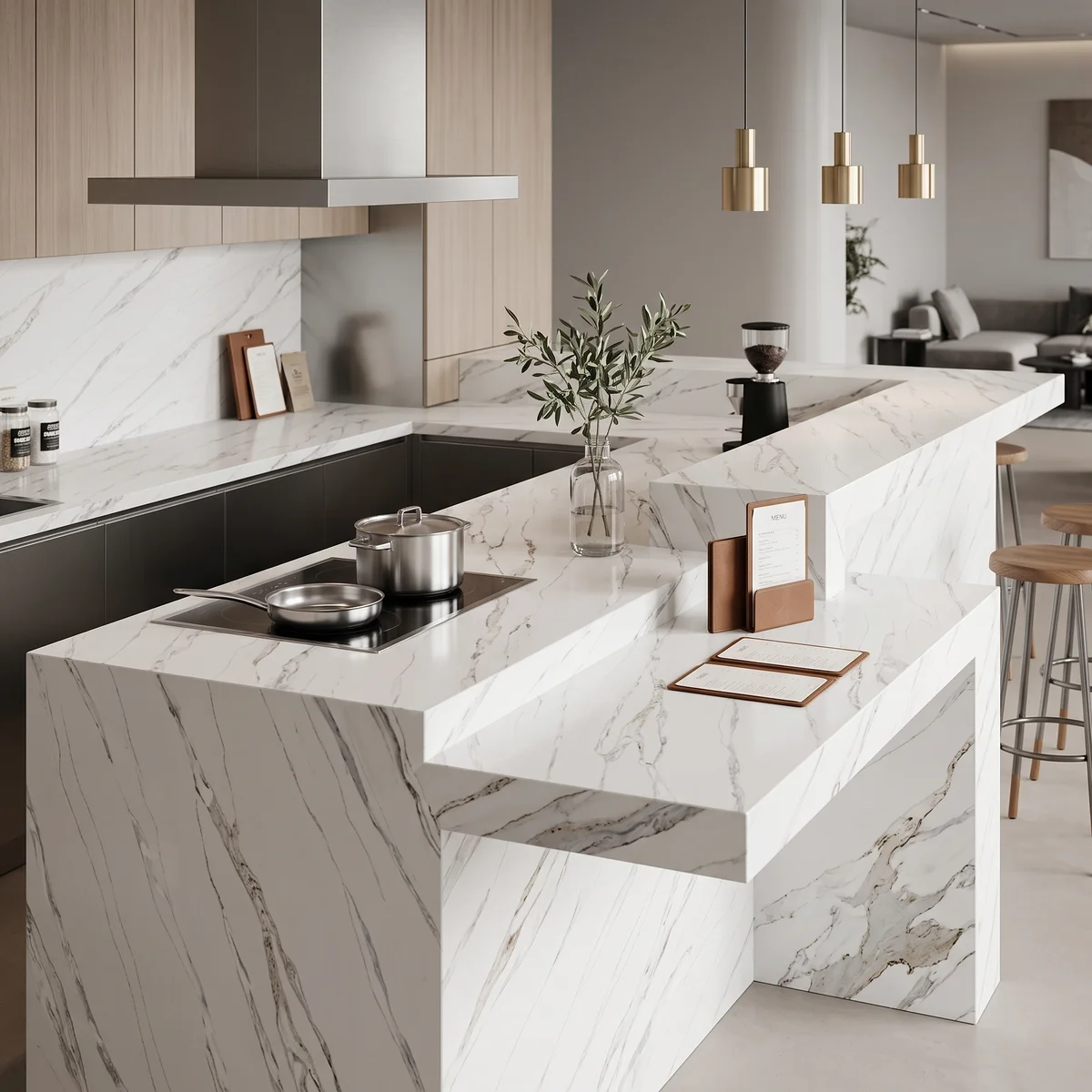 calacatta linear luxe quartz slab gq t350 for wholesale