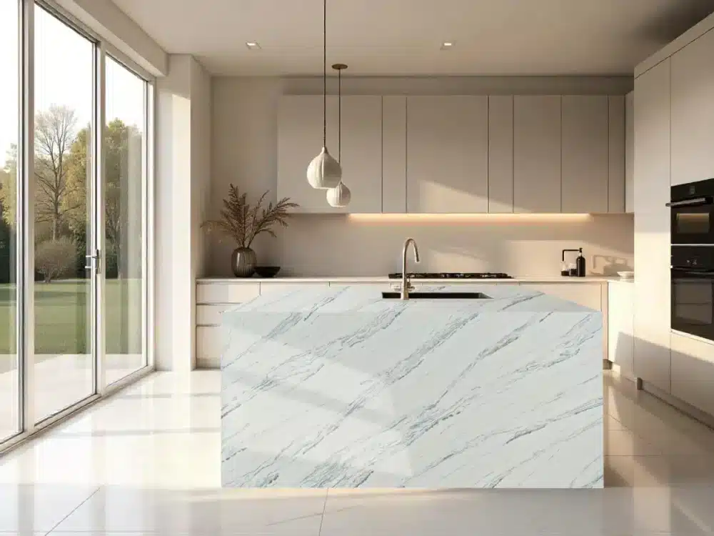 t419 overlook mountain gold vein printed quartz pale icy white cool blue grey warm accent