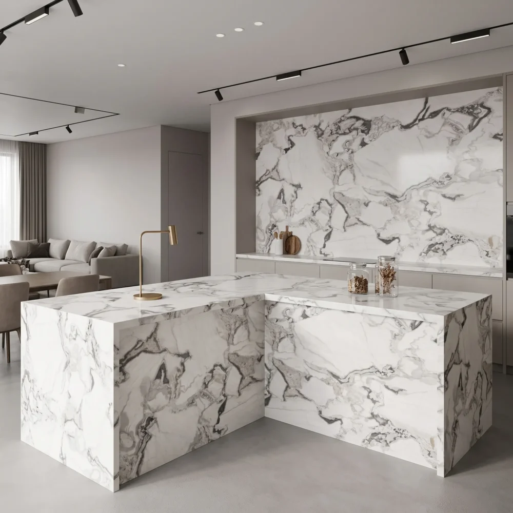 gq r0264 feature pic dover white quartz surface bright pure white medium charcoal grey vein soft ash grey cloud