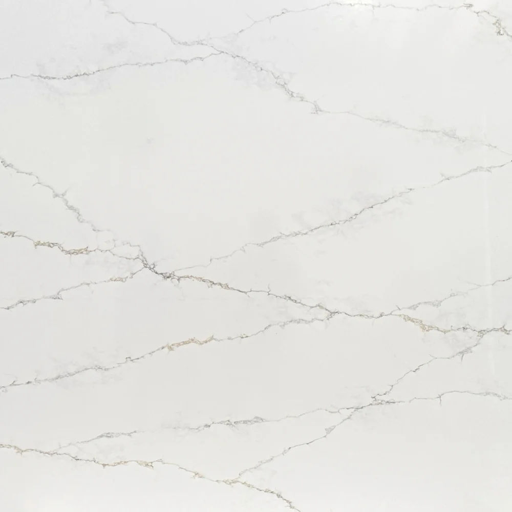 gq t0126 feature pic calacatta miraggio gold quartz crisp pure white very fine silver grey linear vein faint gold trace
