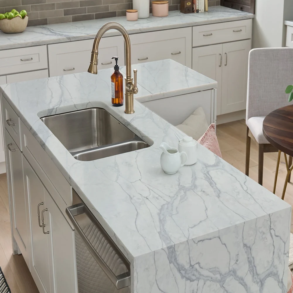 gq t388 application shadow storm quartz countertops pale silver grey white fine cool grey linear vein soft cloud pattern